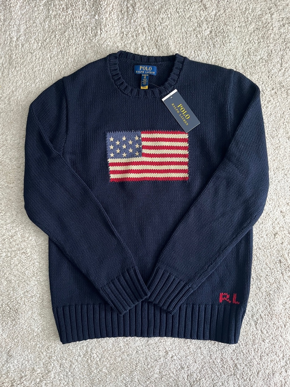 Authentic Polo Ralph Lauren American Flag Navy Sweater